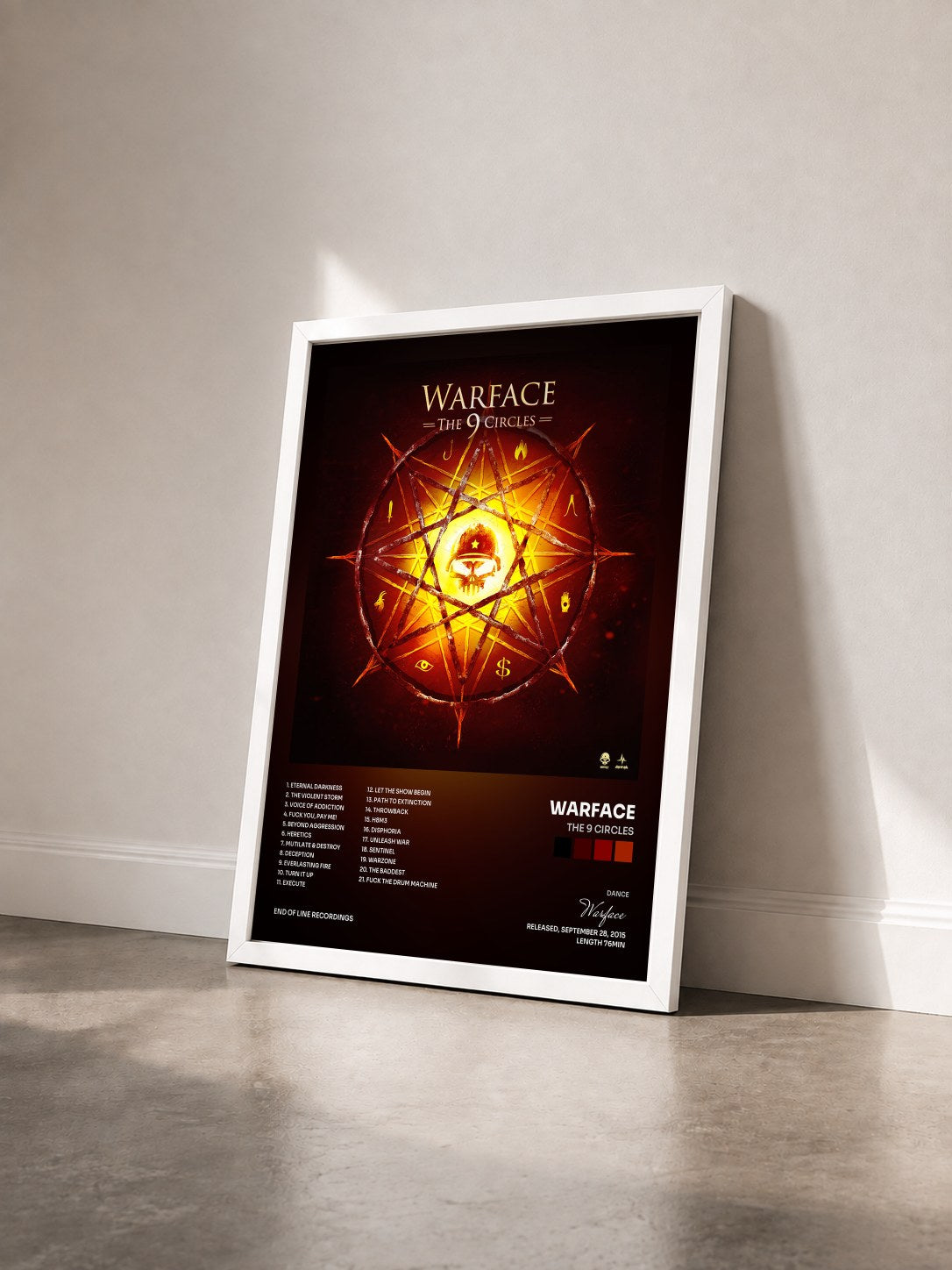 #blanc Tableau de l'album The 9 Circles de Warface vu de trois quarts, cadre blanc