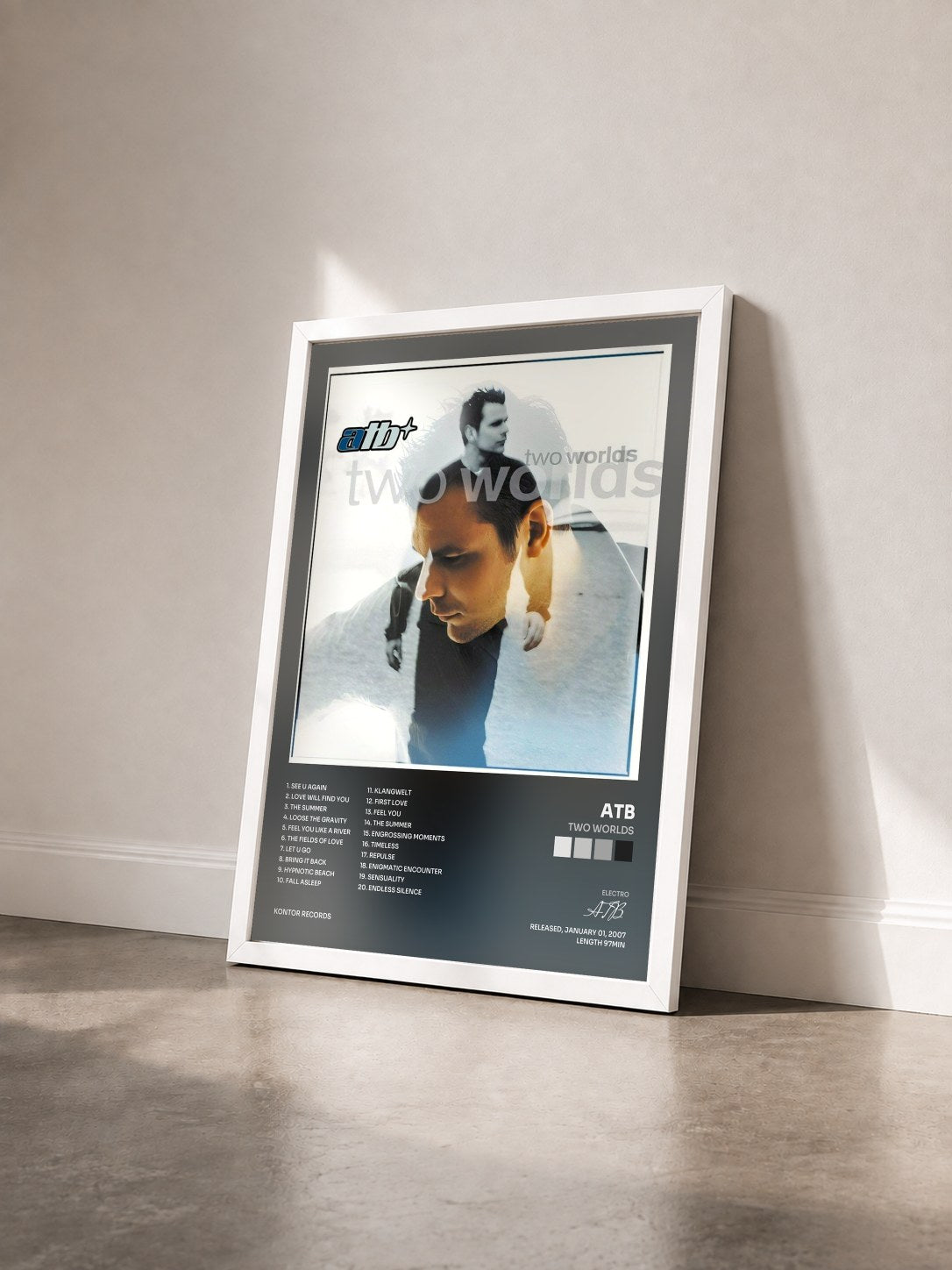 #blanc Tableau de l'album Two Worlds de ATB vu de trois quarts, cadre blanc
