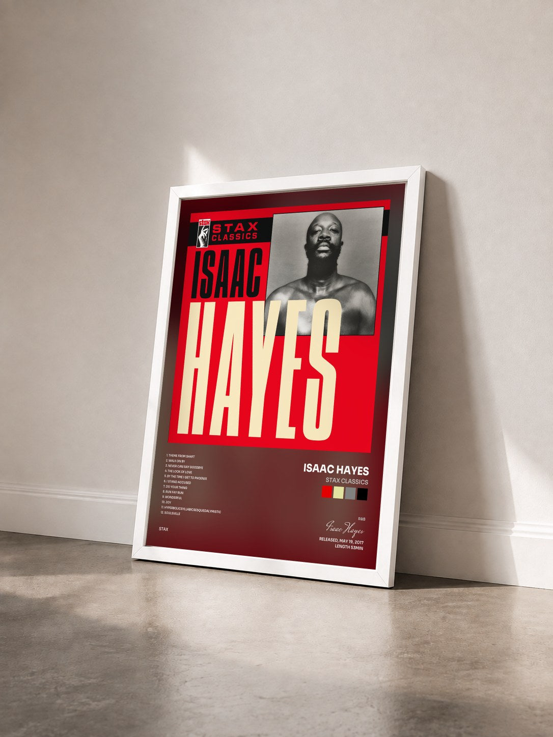 #blanc Tableau de l'album Stax Classics de Isaac Hayes vu de trois quarts, cadre blanc