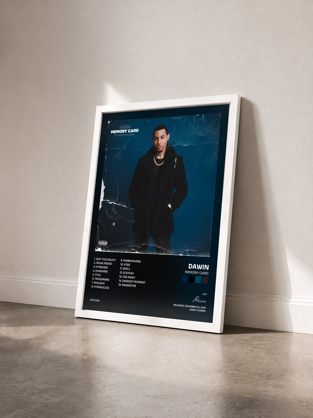 #blanc Tableau de l'album Memory Card de Dawin vu de trois quarts, cadre blanc