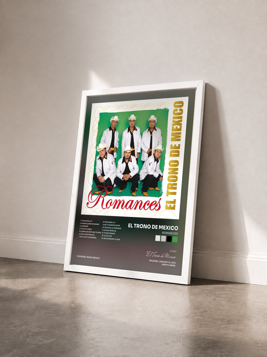 #blanc Tableau de l'album Romances de El Trono de Mexico vu de trois quarts, cadre blanc