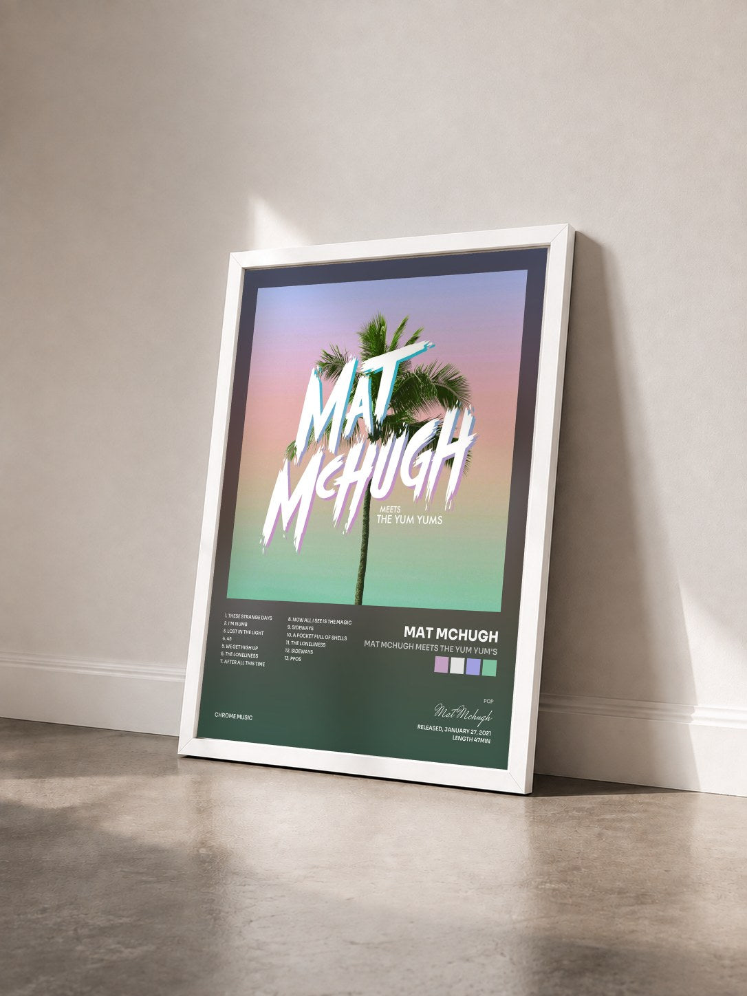 #blanc Tableau de l'album Mat McHugh meets The YUM YUM's de Mat Mchugh vu de trois quarts, cadre blanc