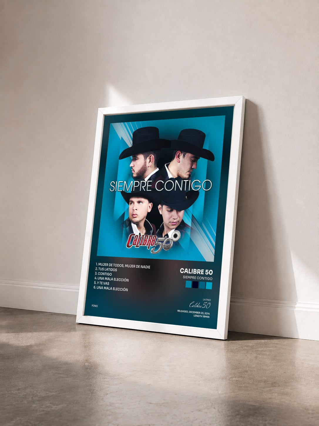 #blanc Tableau de l'album Siempre Contigo de Calibre 50 vu de trois quarts, cadre blanc