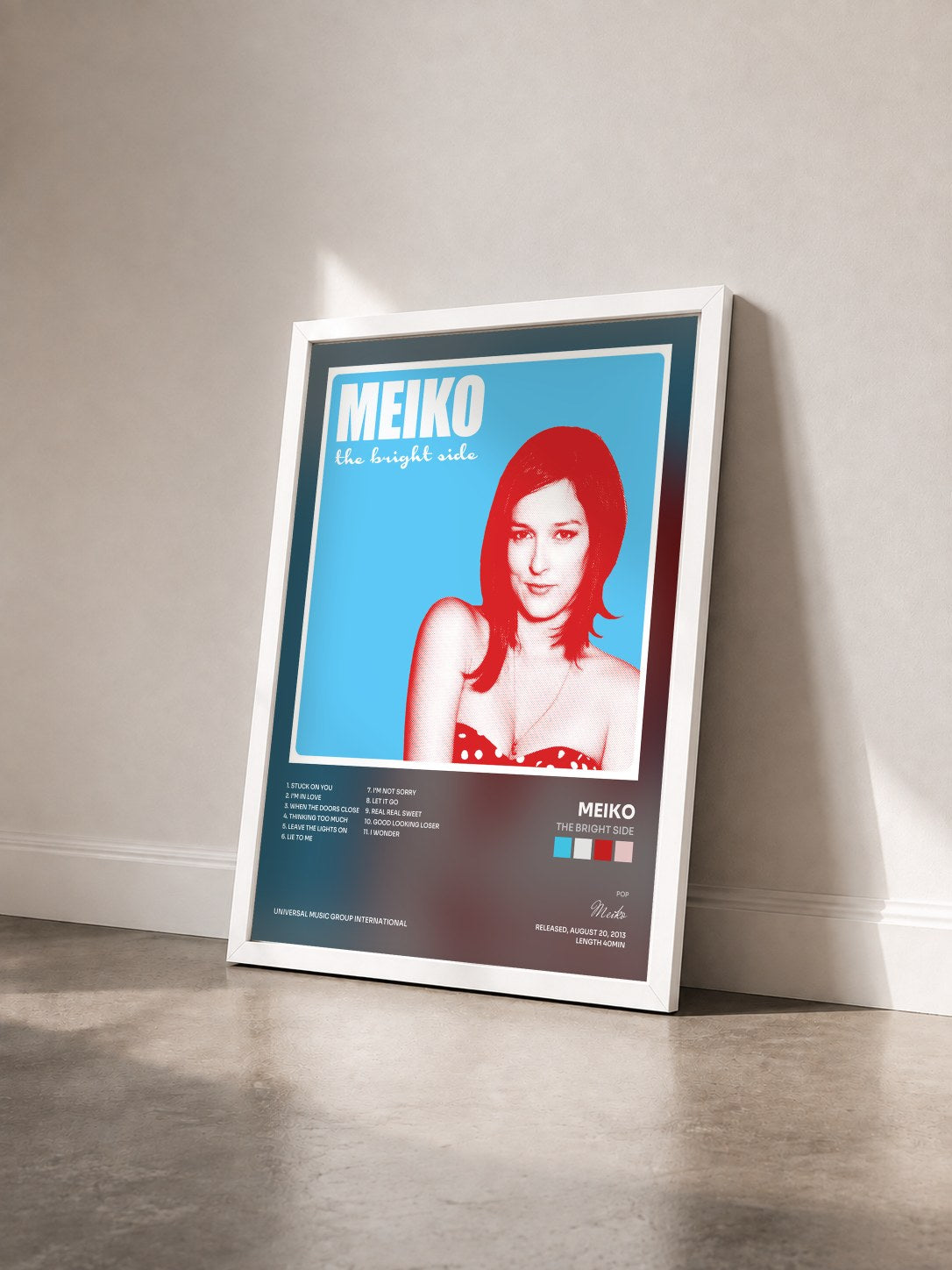 #blanc Tableau de l'album The Bright Side de Meiko vu de trois quarts, cadre blanc