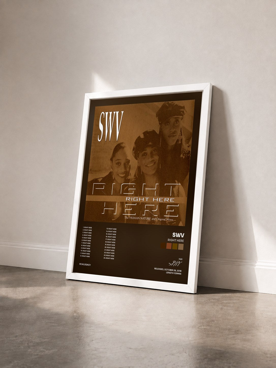 #blanc Tableau de l'album Right Here de SWV vu de trois quarts, cadre blanc