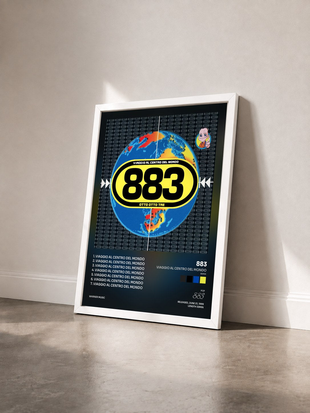 #blanc Tableau de l'album Viaggio al centro del mondo (Remix) de 883 vu de trois quarts, cadre blanc