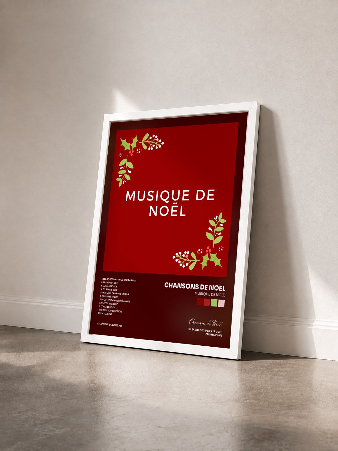 #blanc Tableau de l'album Musique De Noël de Chansons de Noel vu de trois quarts, cadre blanc