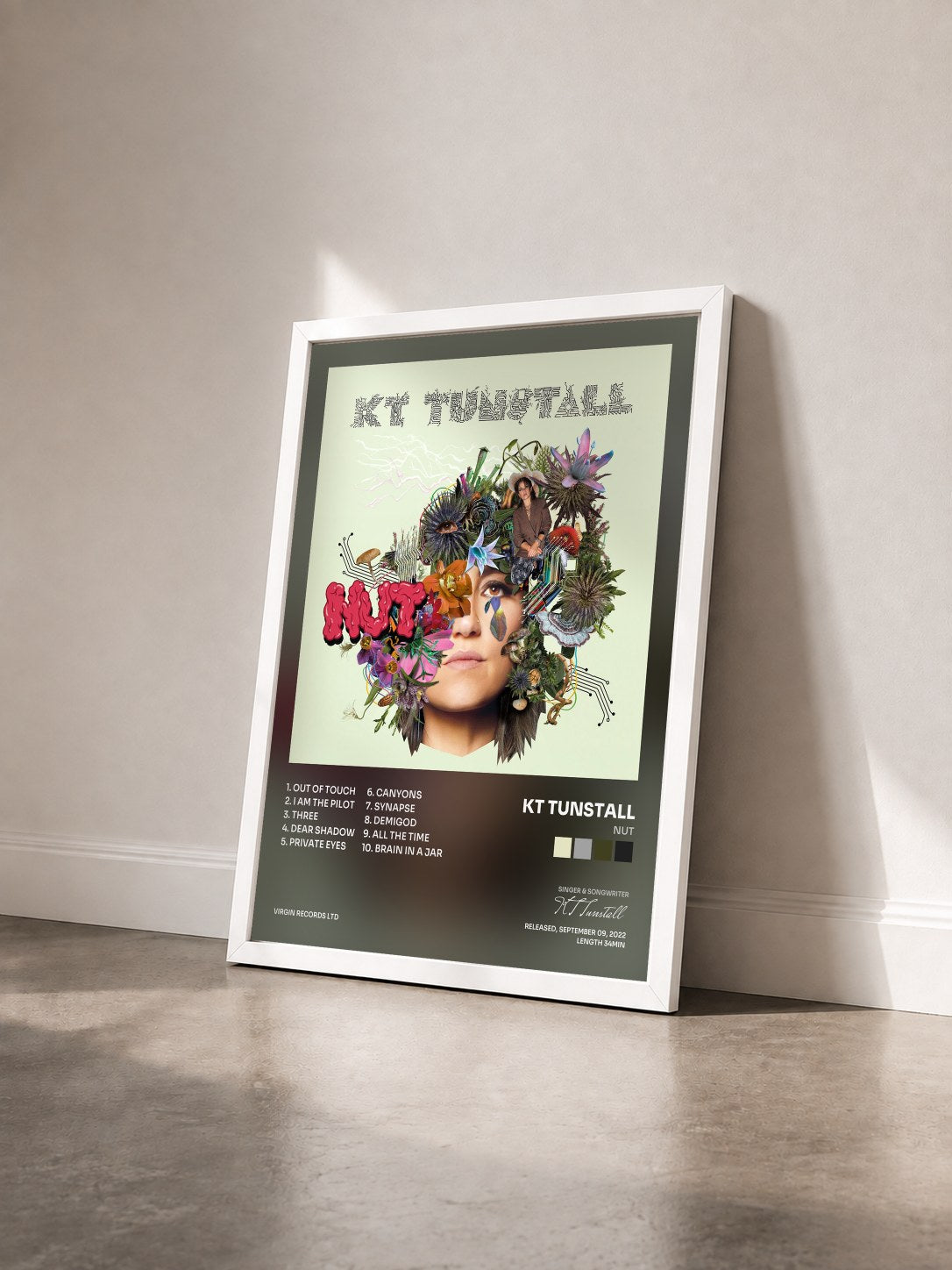 #blanc Tableau de l'album NUT de KT Tunstall vu de trois quarts, cadre blanc