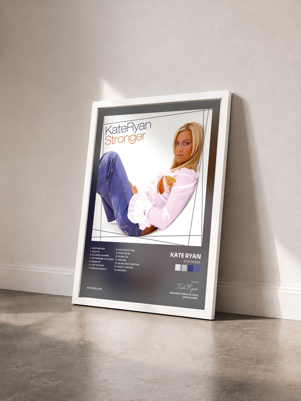 #blanc Stronger by Kate Ryan as a framed art print seen at an angle, white frame