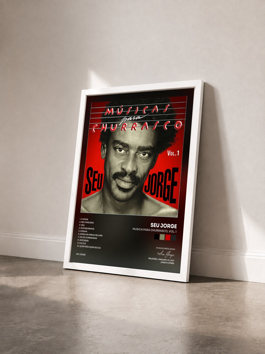 #blanc Tableau de l'album Musica para Churrasco, Vol. 1 de Seu Jorge vu de trois quarts, cadre blanc
