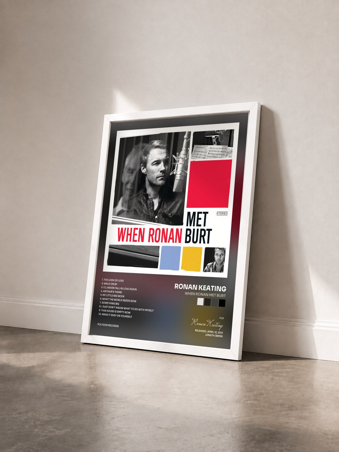 #blanc Tableau de l'album When Ronan Met Burt de Ronan Keating vu de trois quarts, cadre blanc
