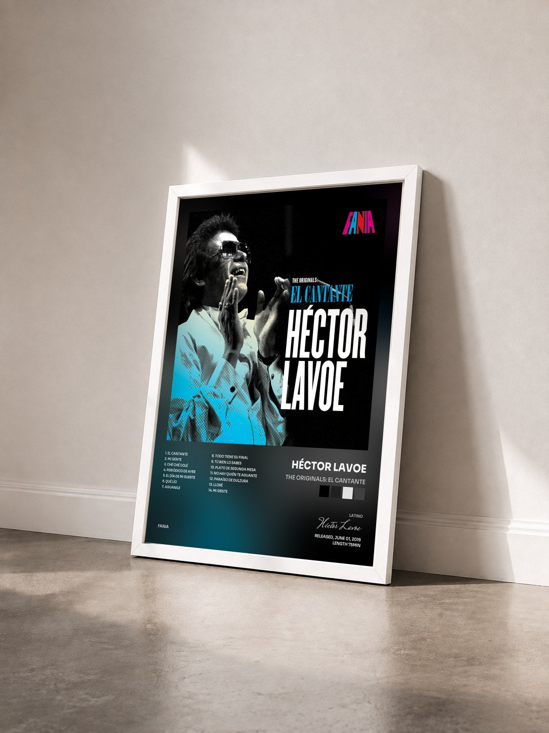 #blanc Tableau de l'album The Originals: El Cantante de Héctor Lavoe vu de trois quarts, cadre blanc