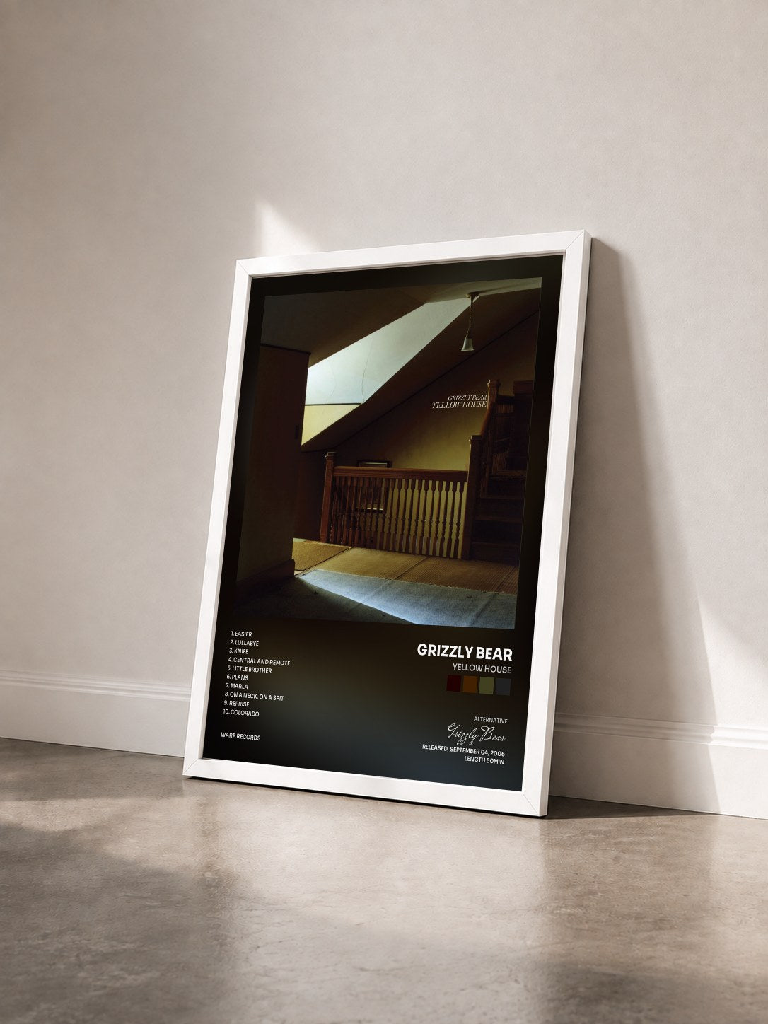 #blanc Tableau de l'album Yellow House de Grizzly Bear vu de trois quarts, cadre blanc