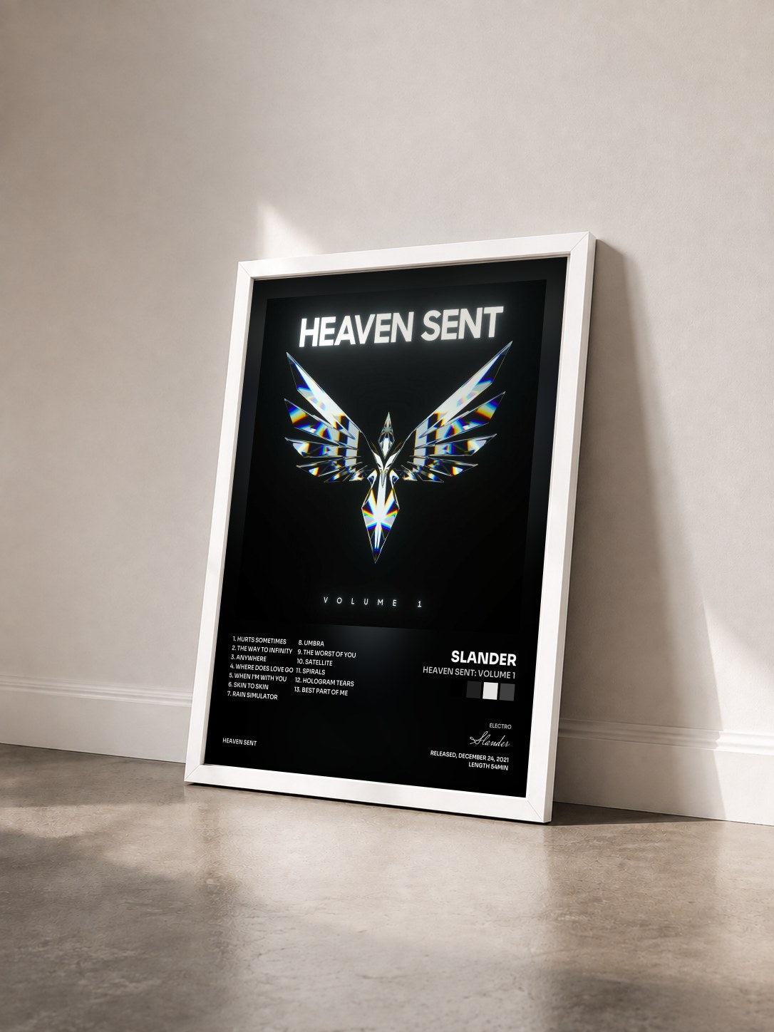 #blanc Tableau de l'album Heaven Sent: Volume 1 de Slander vu de trois quarts, cadre blanc