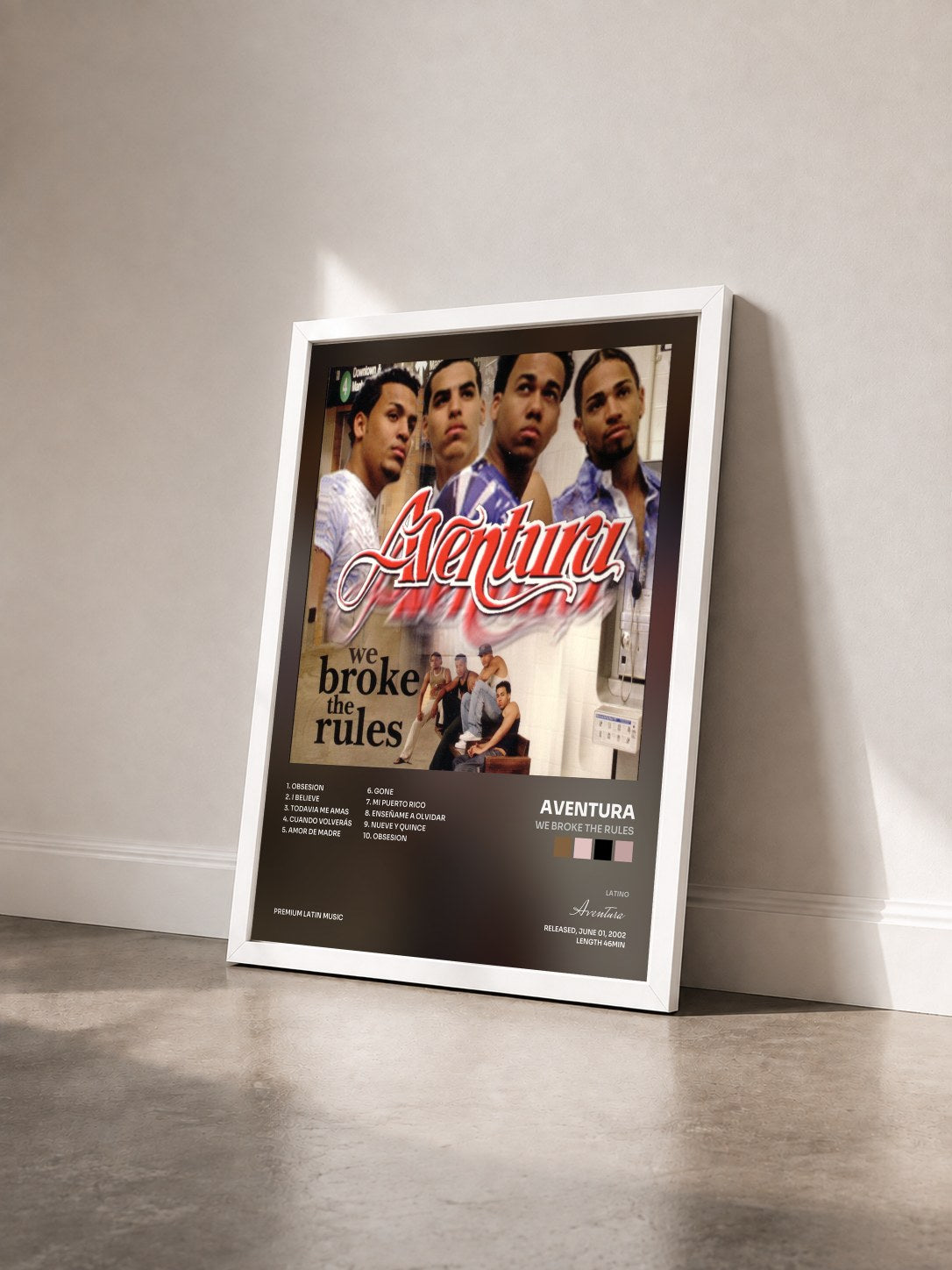 #blanc Tableau de l'album We Broke The Rules de Aventura vu de trois quarts, cadre blanc