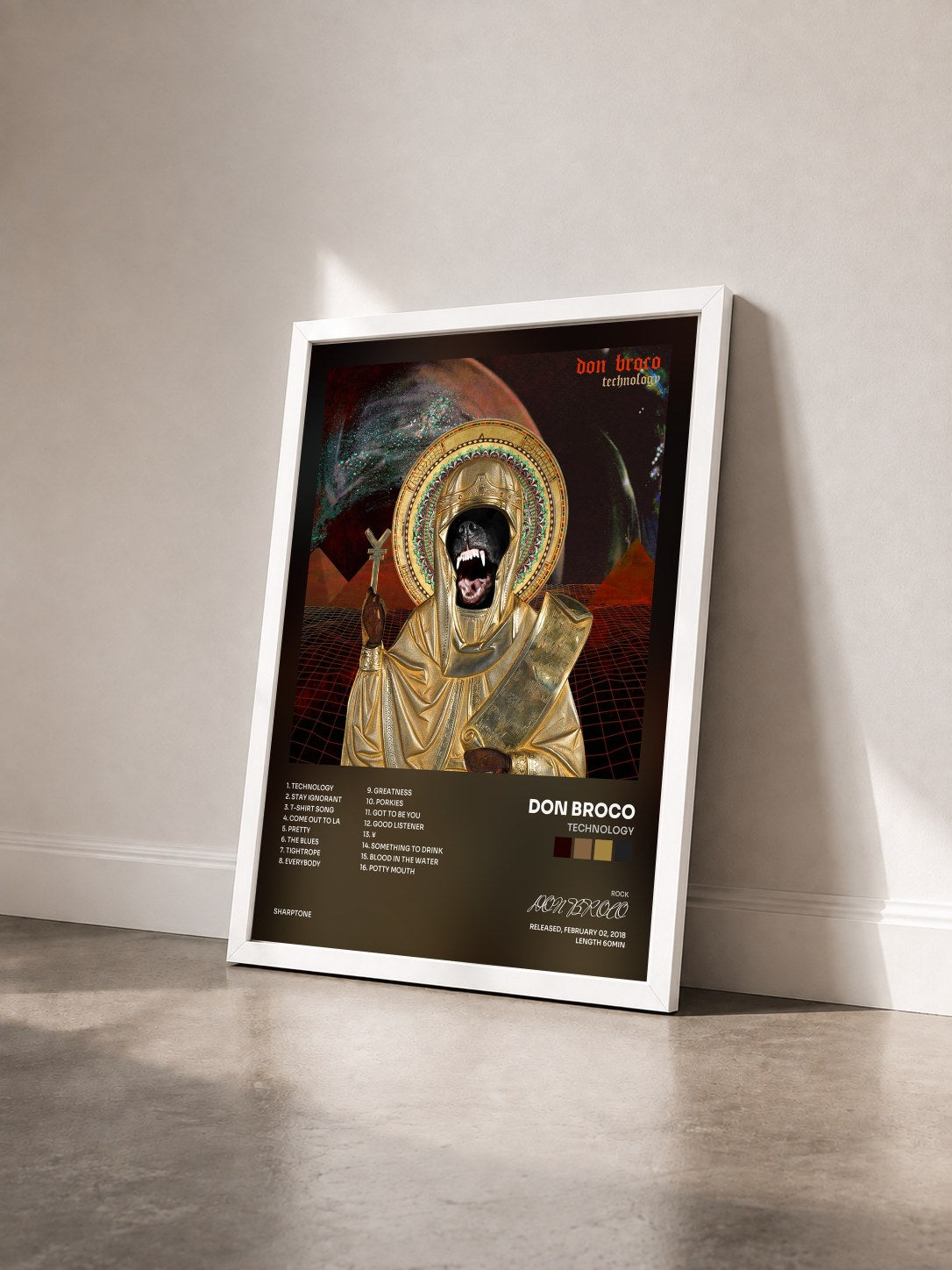 #blanc Tableau de l'album Technology de DON BROCO vu de trois quarts, cadre blanc