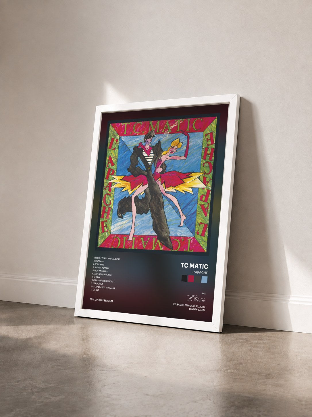 #blanc Tableau de l'album L'Apache de TC Matic vu de trois quarts, cadre blanc