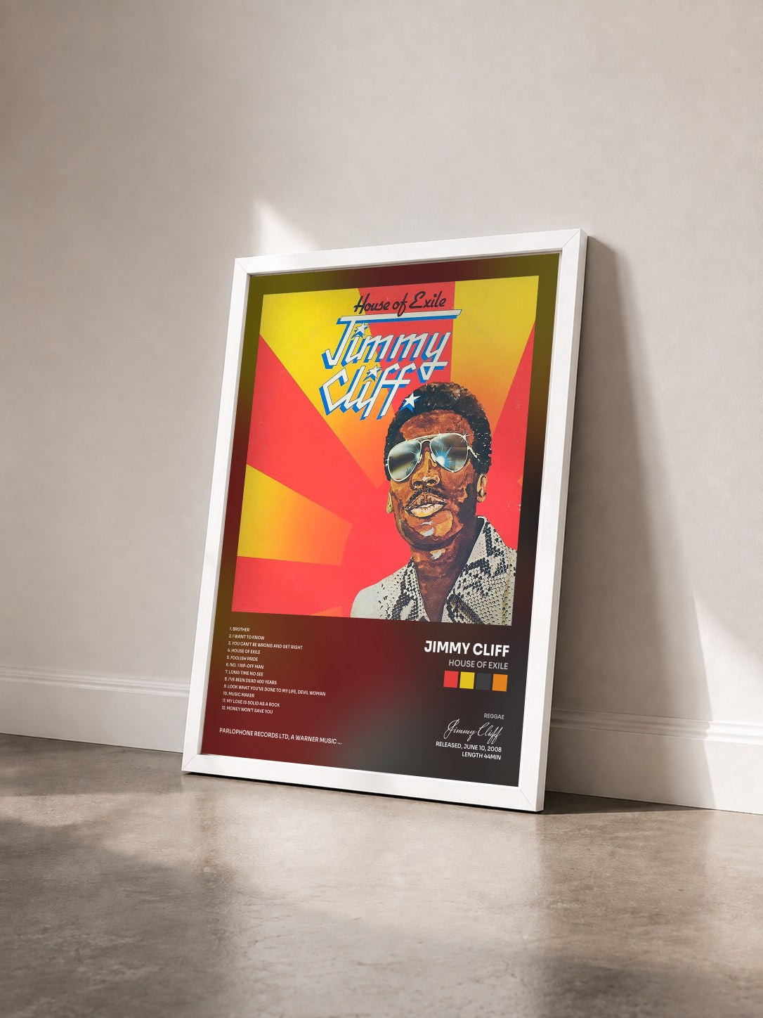#blanc Tableau de l'album House of Exile de Jimmy Cliff vu de trois quarts, cadre blanc