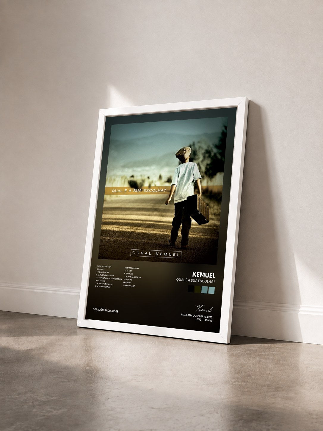 #blanc Tableau de l'album Qual É a Sua Escolha? de Kemuel vu de trois quarts, cadre blanc