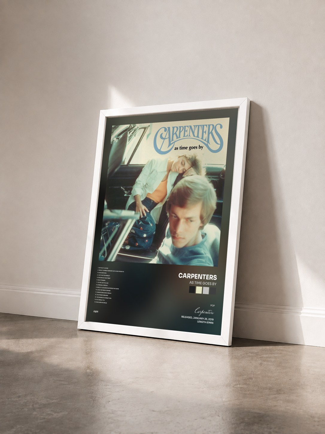 #blanc Tableau de l'album As Time Goes By de Carpenters vu de trois quarts, cadre blanc