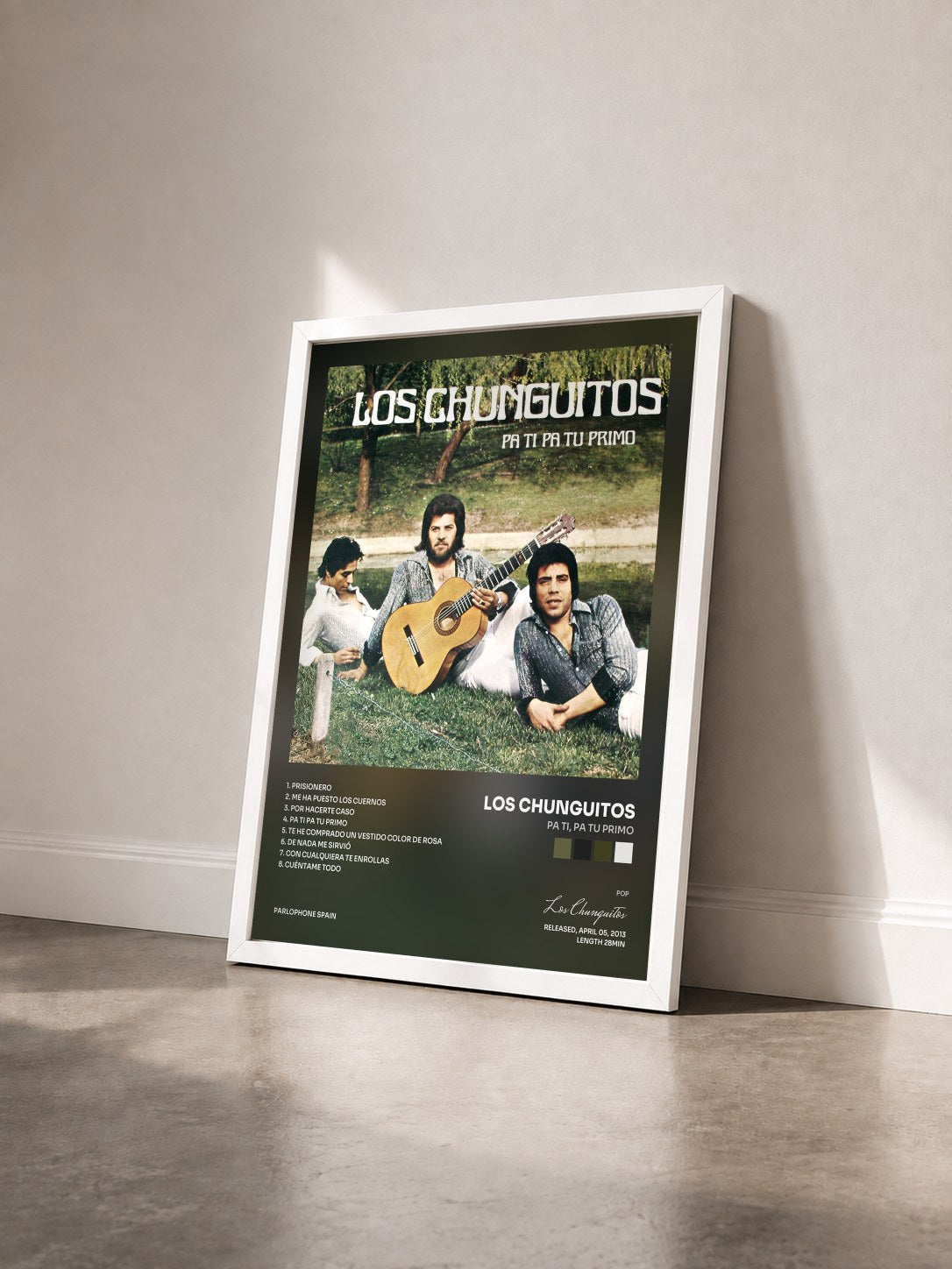 #blanc Tableau de l'album Pa Ti, Pa Tu Primo de Los Chunguitos vu de trois quarts, cadre blanc