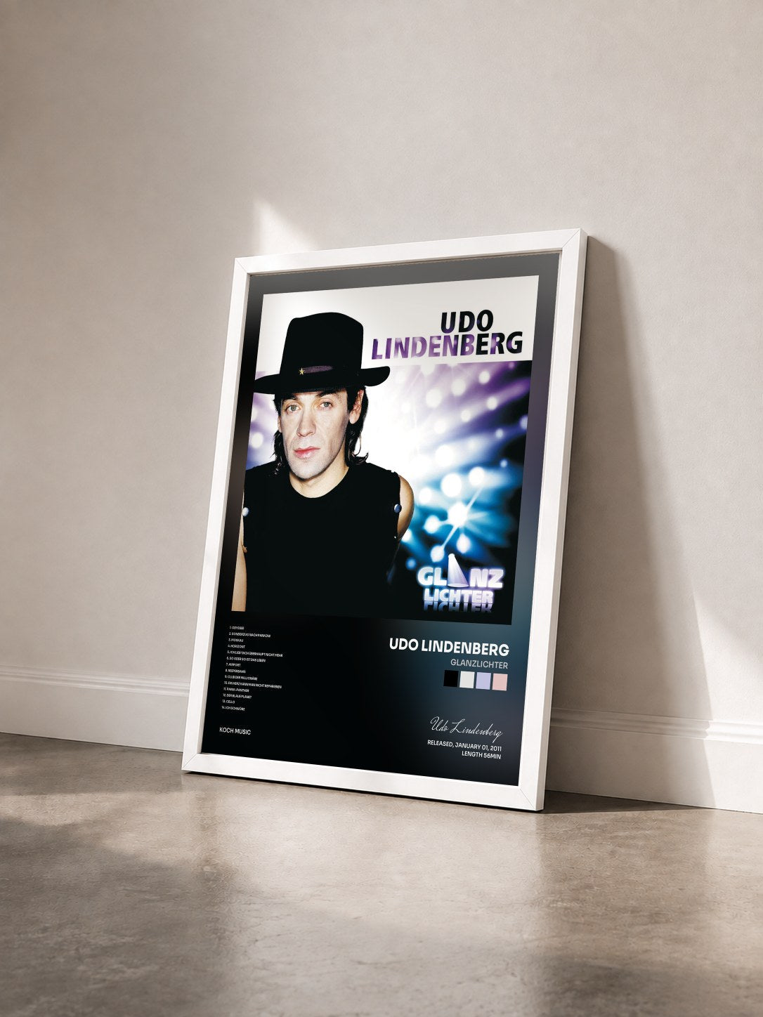 #blanc Tableau de l'album Glanzlichter de Udo Lindenberg vu de trois quarts, cadre blanc