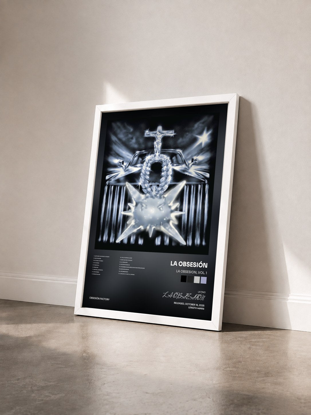 #blanc Tableau de l'album LA OBSESION, VOL. 1 de LA OBSESIÓN vu de trois quarts, cadre blanc
