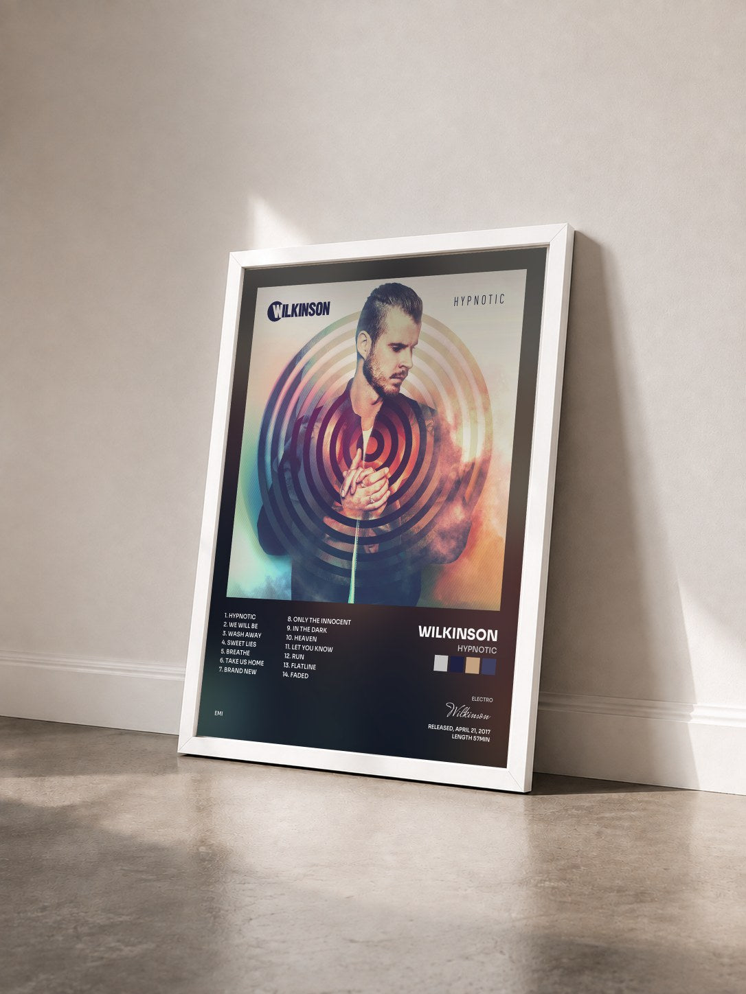 #blanc Tableau de l'album Hypnotic de Wilkinson vu de trois quarts, cadre blanc