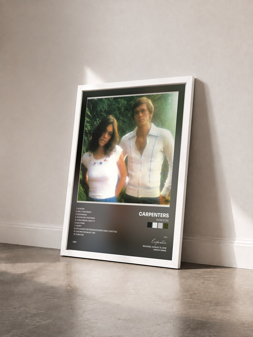 #blanc Tableau de l'album Horizon de Carpenters vu de trois quarts, cadre blanc