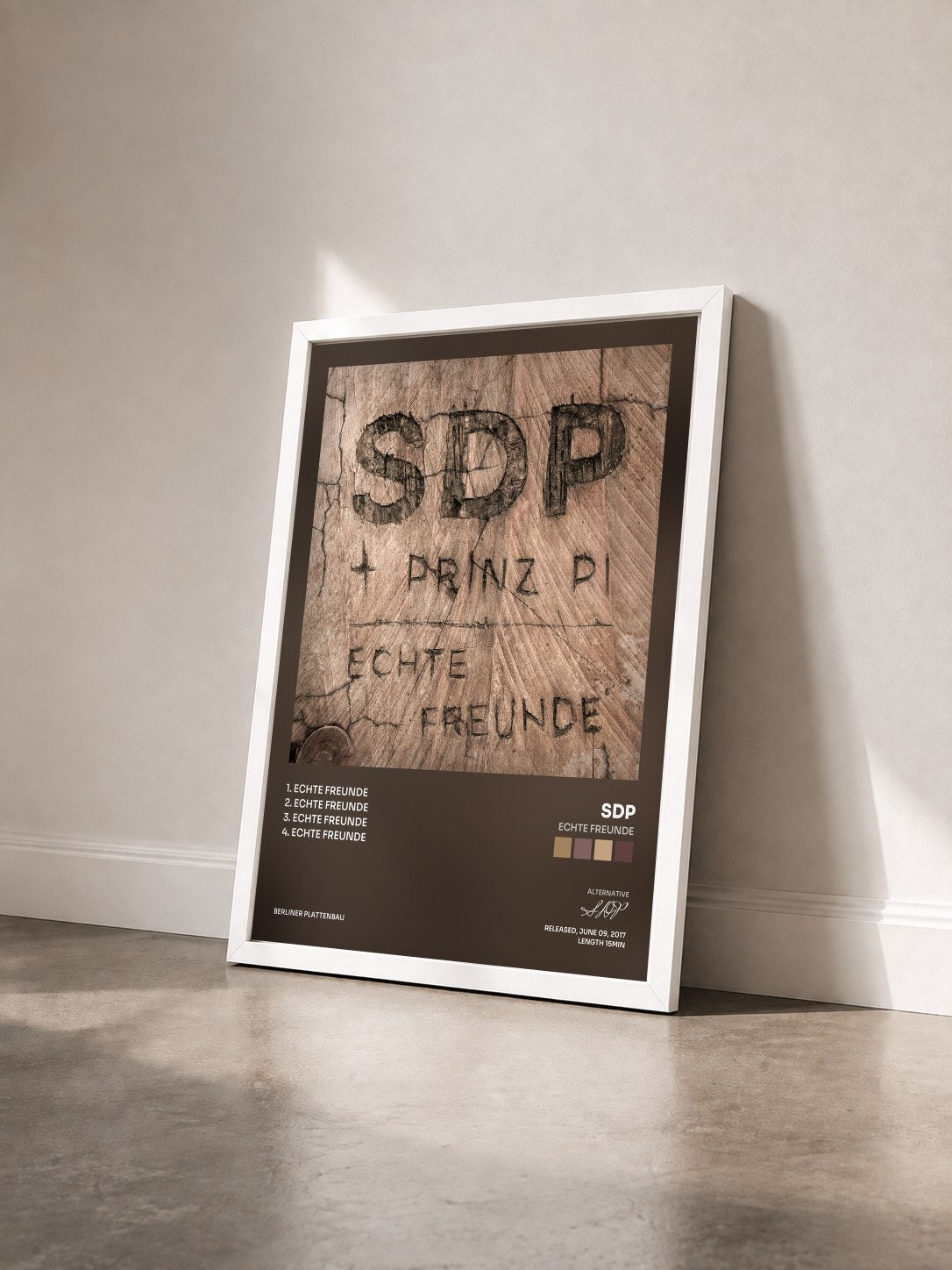 #blanc Tableau de l'album Echte Freunde de SDP vu de trois quarts, cadre blanc