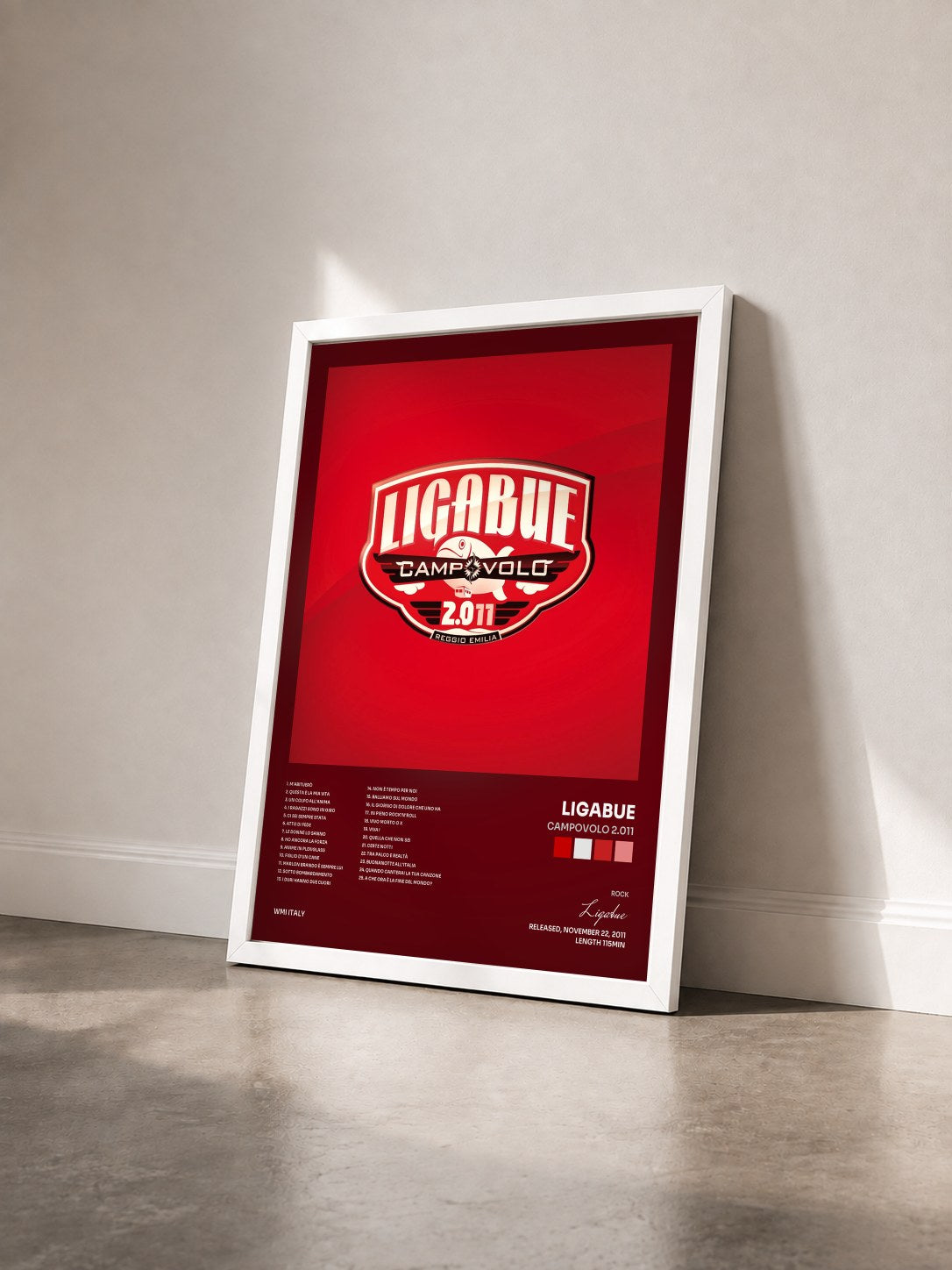 #blanc Tableau de l'album Campovolo 2.011 de Ligabue vu de trois quarts, cadre blanc