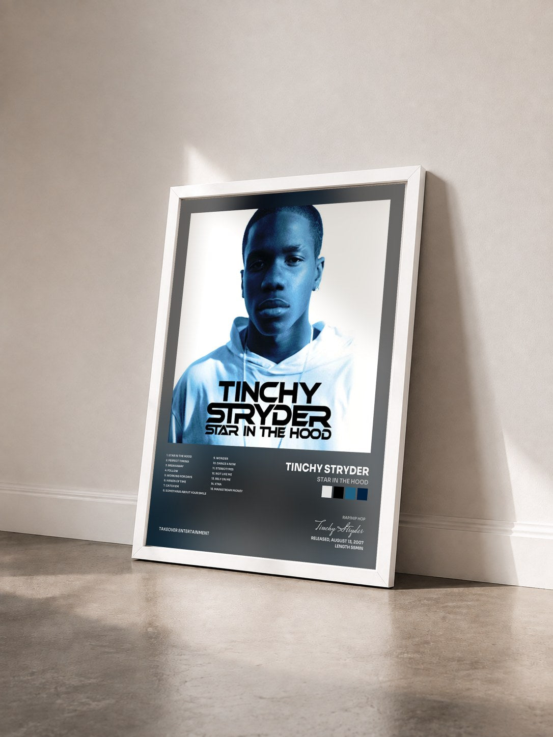 #blanc Tableau de l'album Star in the Hood de Tinchy Stryder vu de trois quarts, cadre blanc