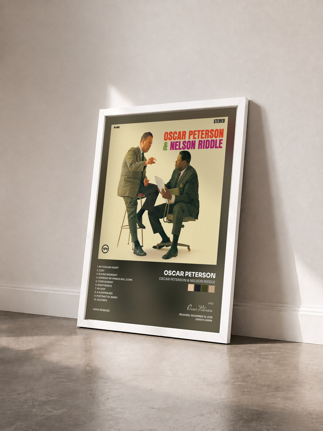 #blanc Tableau de l'album Oscar Peterson & Nelson Riddle de Oscar Peterson vu de trois quarts, cadre blanc