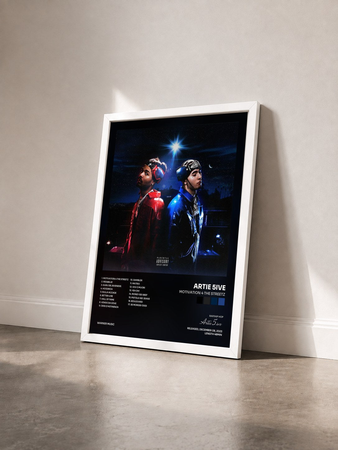 #blanc Tableau de l'album MOTIVATION 4 THE STREETZ de Artie 5ive vu de trois quarts, cadre blanc