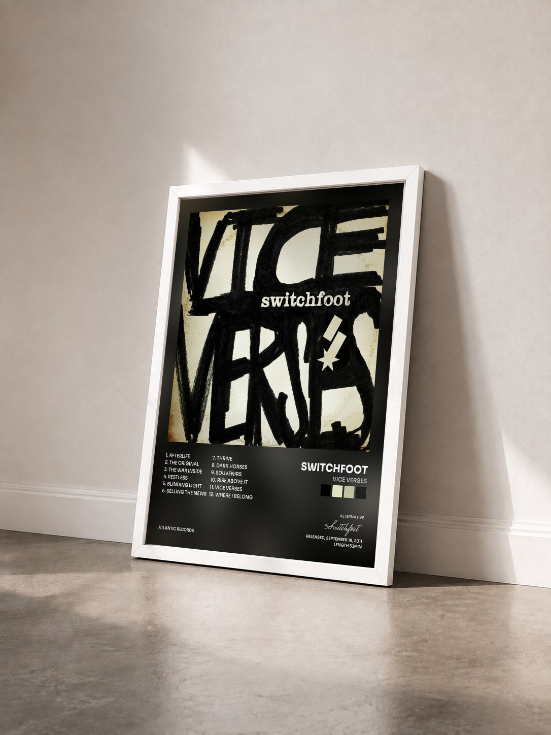 #blanc Tableau de l'album Vice Verses de Switchfoot vu de trois quarts, cadre blanc