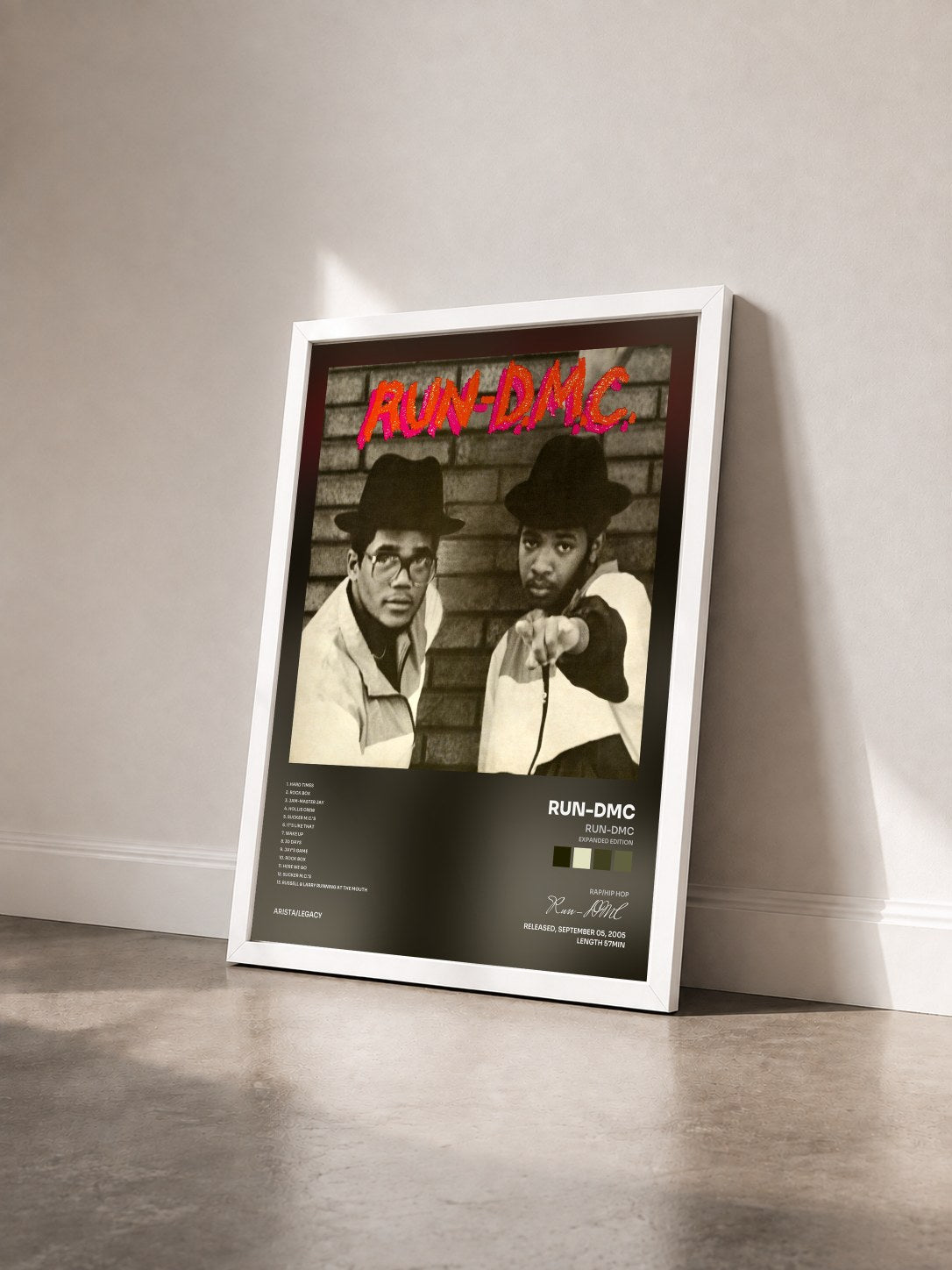 #blanc Tableau de l'album RUN-DMC (Expanded Edition) de Run-DMC vu de trois quarts, cadre blanc