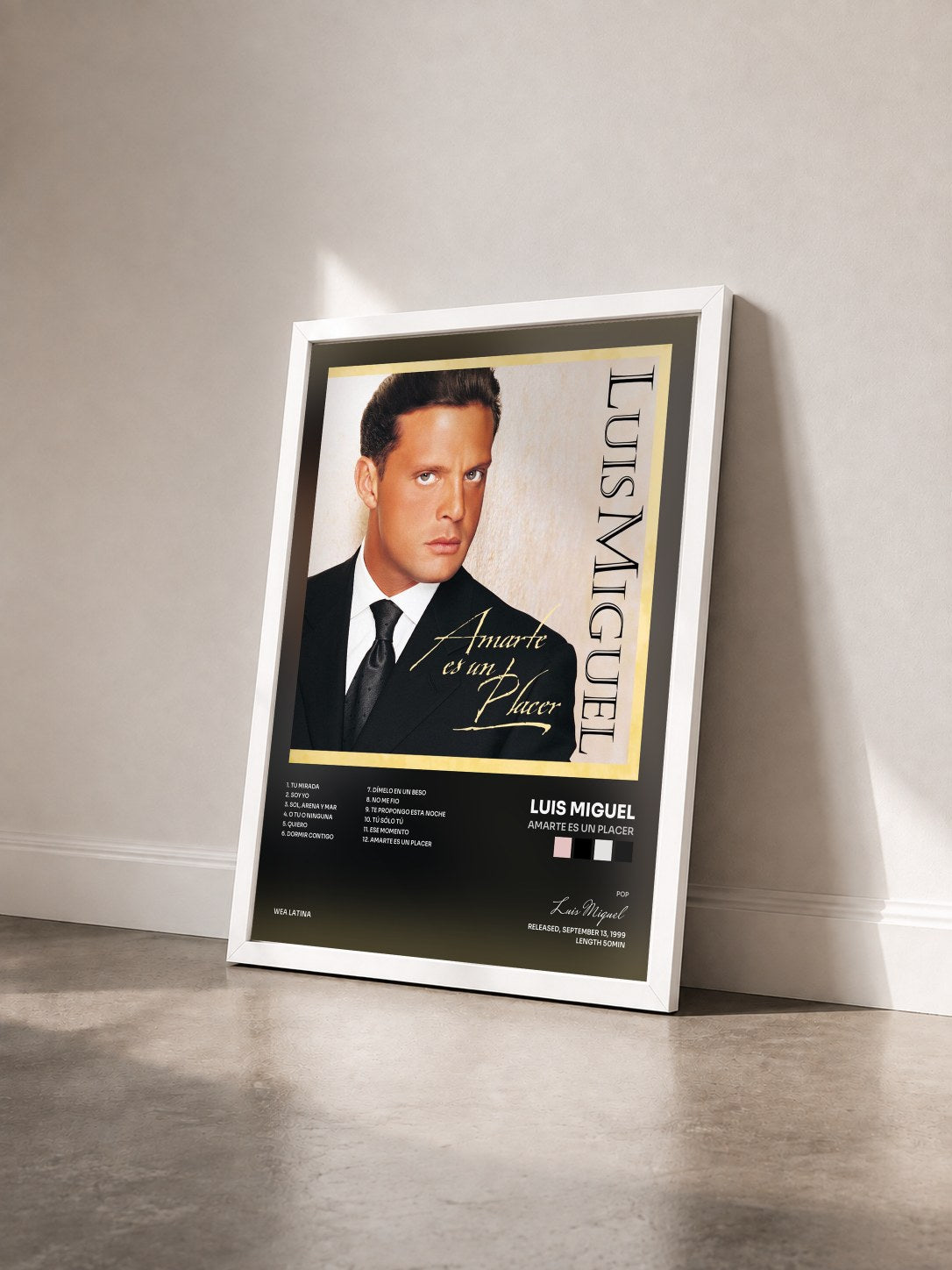 #blanc Tableau de l'album Amarte Es Un Placer de Luis Miguel vu de trois quarts, cadre blanc