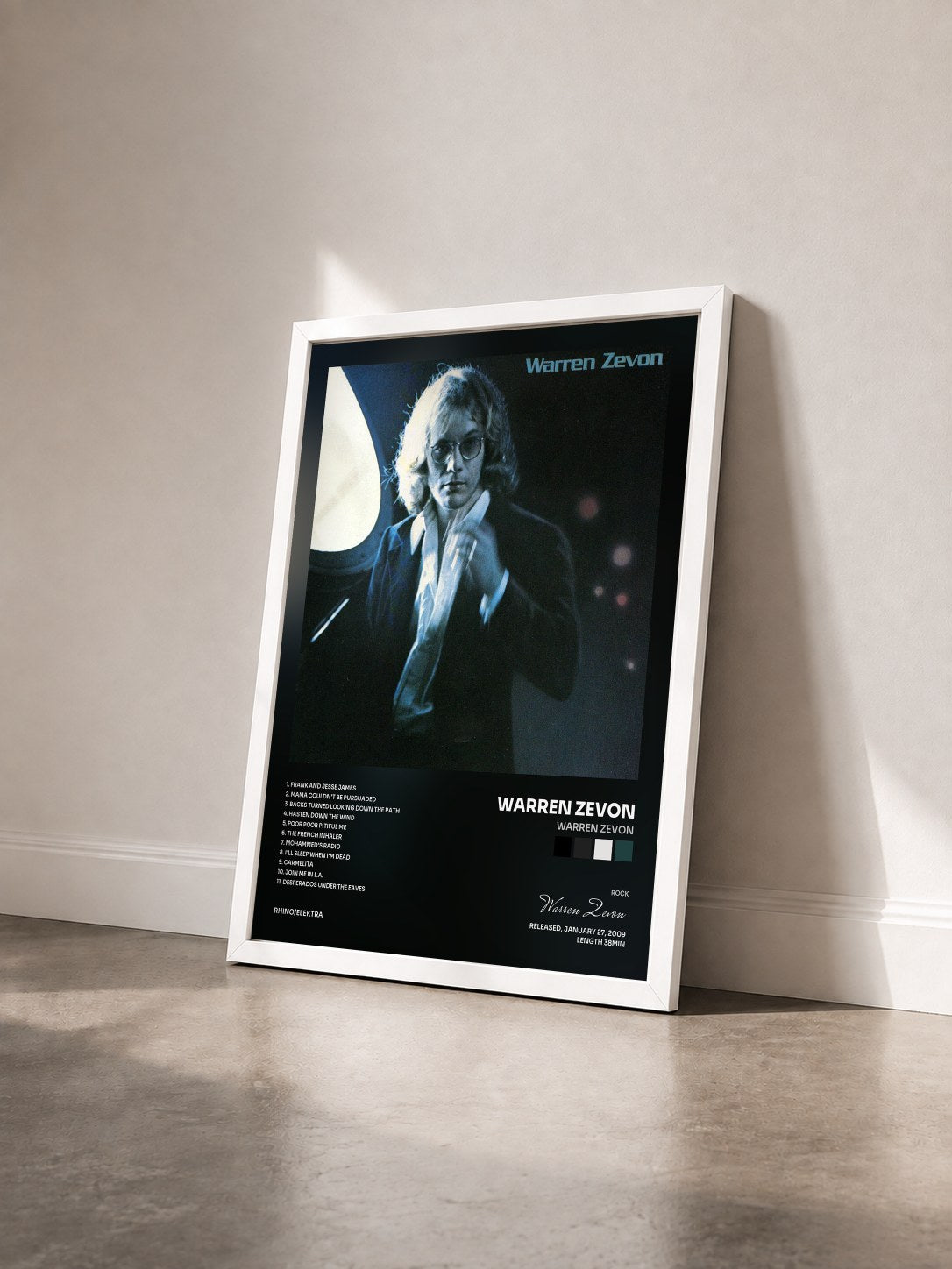 #blanc Tableau de l'album Warren Zevon de Warren Zevon vu de trois quarts, cadre blanc