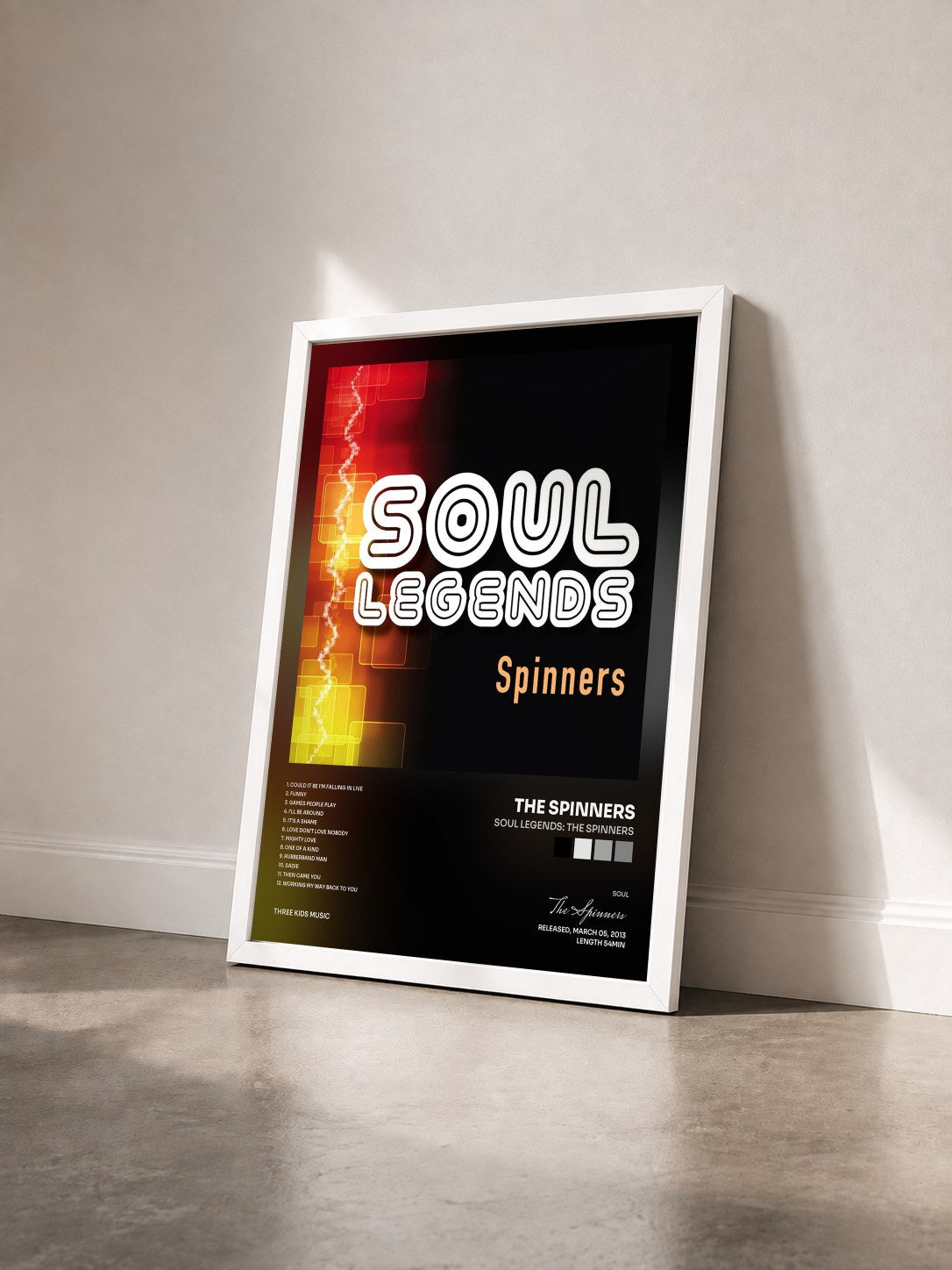 #blanc Tableau de l'album Soul Legends: The Spinners de The Spinners vu de trois quarts, cadre blanc