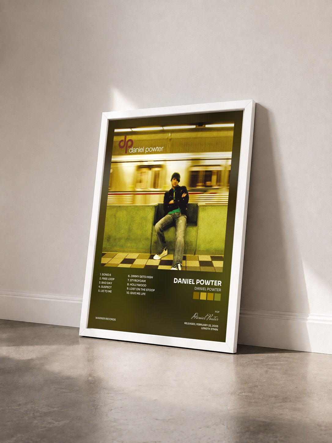 #blanc Tableau de l'album Daniel Powter de Daniel Powter vu de trois quarts, cadre blanc