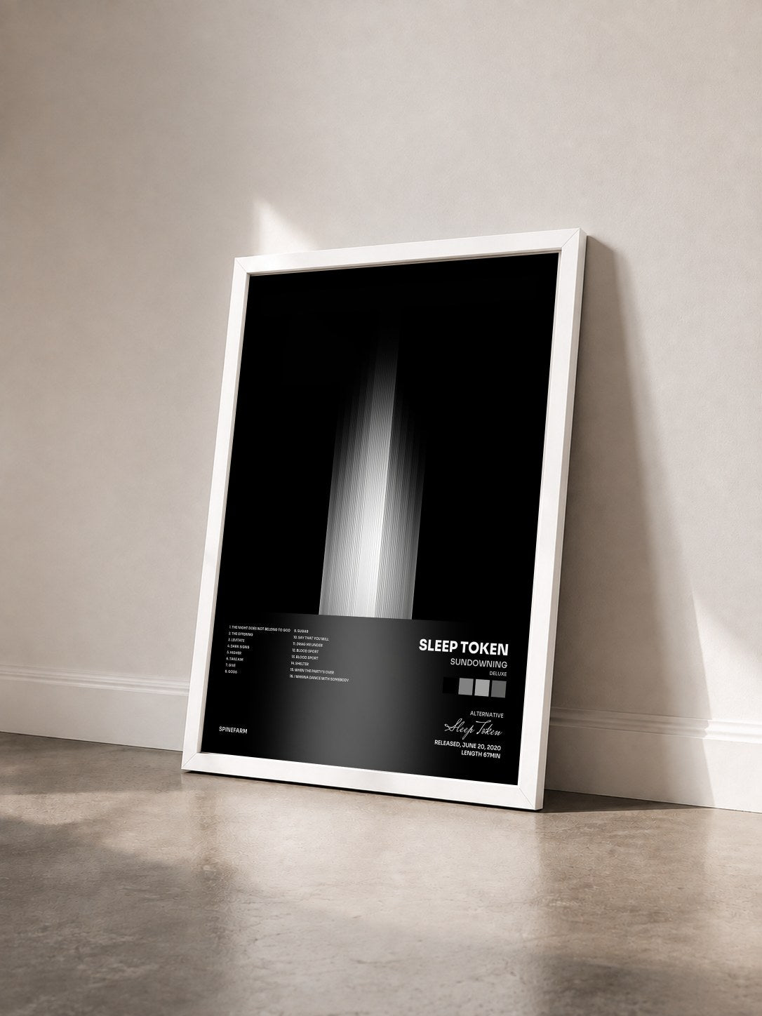 #blanc Tableau de l'album Sundowning (Deluxe) de Sleep Token vu de trois quarts, cadre blanc
