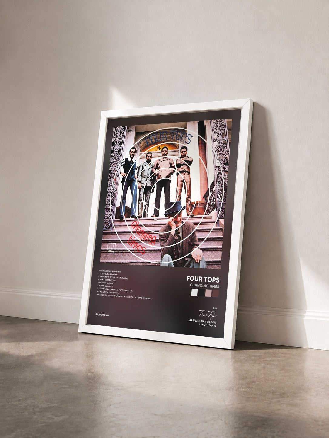 #blanc Tableau de l'album Changing Times de Four Tops vu de trois quarts, cadre blanc
