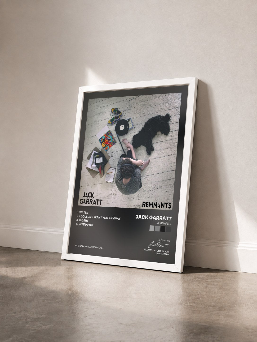#blanc Tableau de l'album Remnants de Jack Garratt vu de trois quarts, cadre blanc