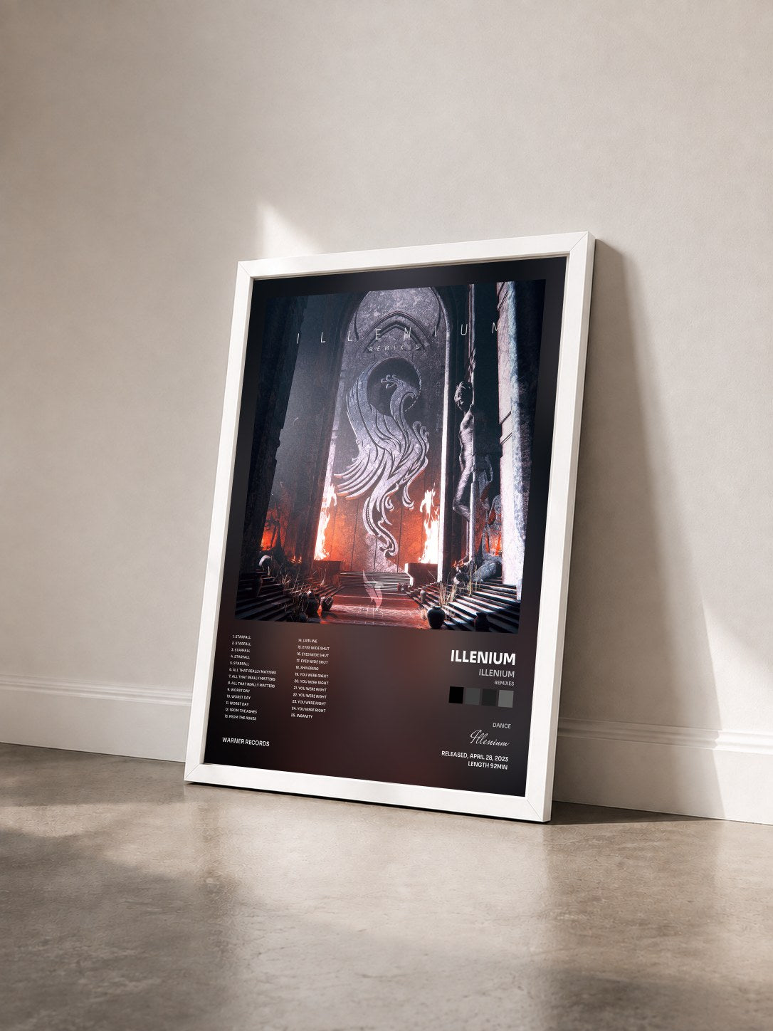 #blanc Tableau de l'album ILLENIUM (Remixes) de Illenium vu de trois quarts, cadre blanc