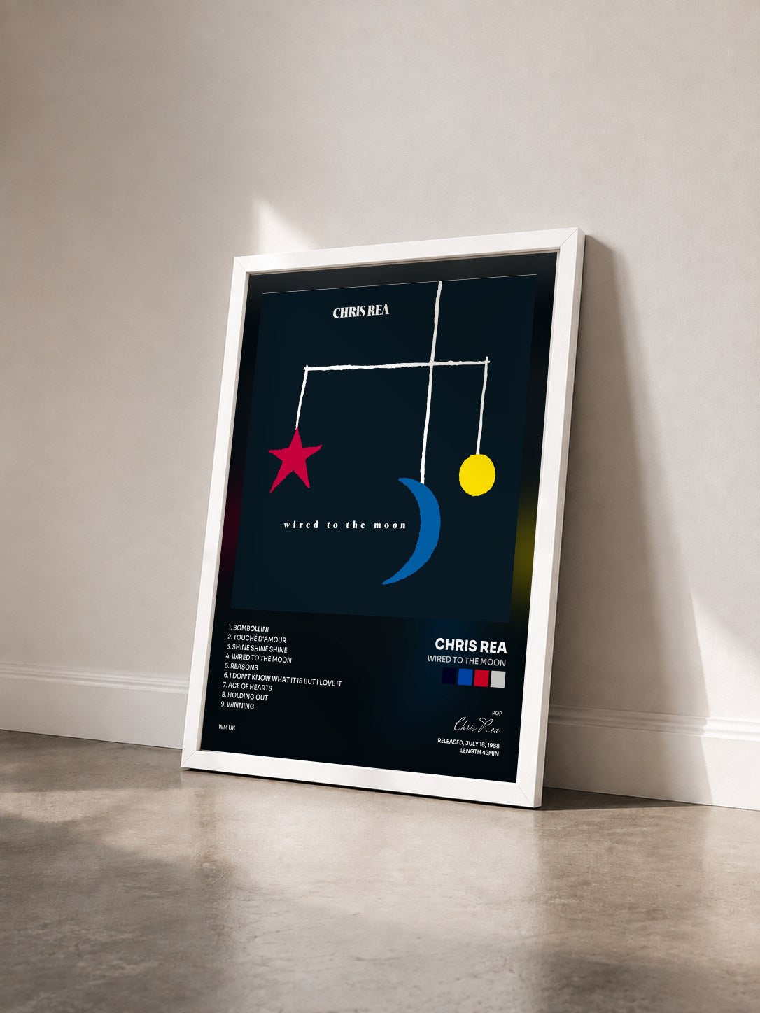 #blanc Tableau de l'album Wired to the Moon de Chris Rea vu de trois quarts, cadre blanc