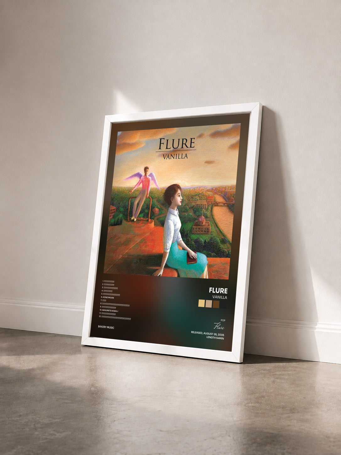#blanc Tableau de l'album Vanilla de Flure vu de trois quarts, cadre blanc