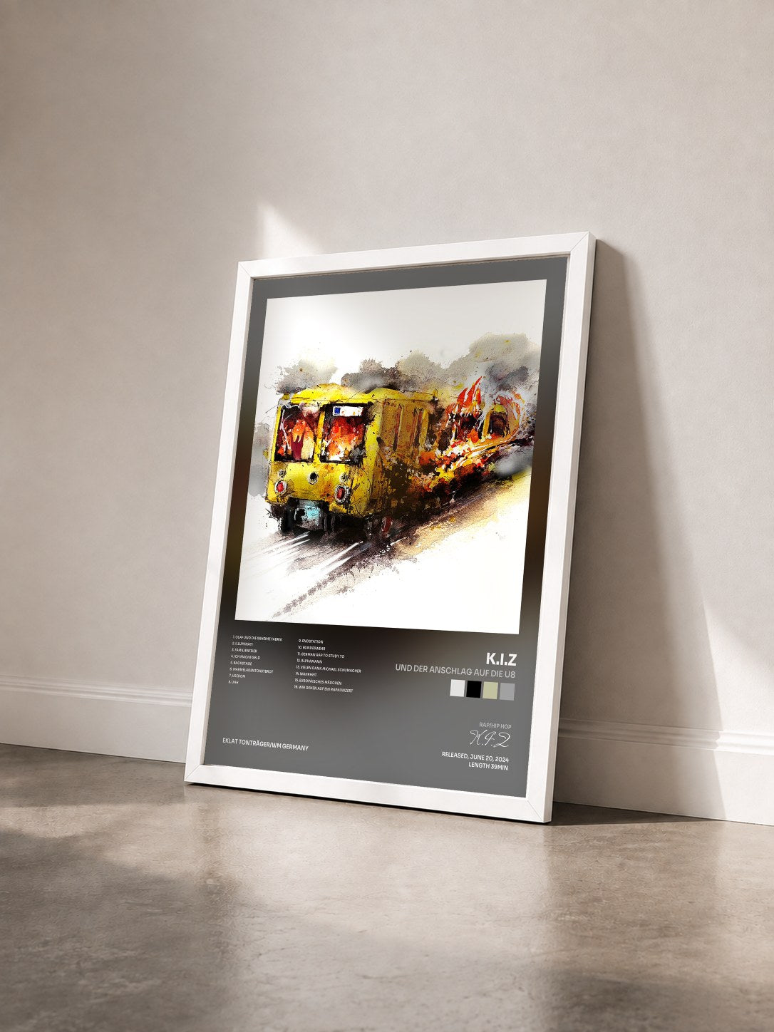 #blanc Tableau de l'album Und der Anschlag auf die U8 de K.I.Z vu de trois quarts, cadre blanc