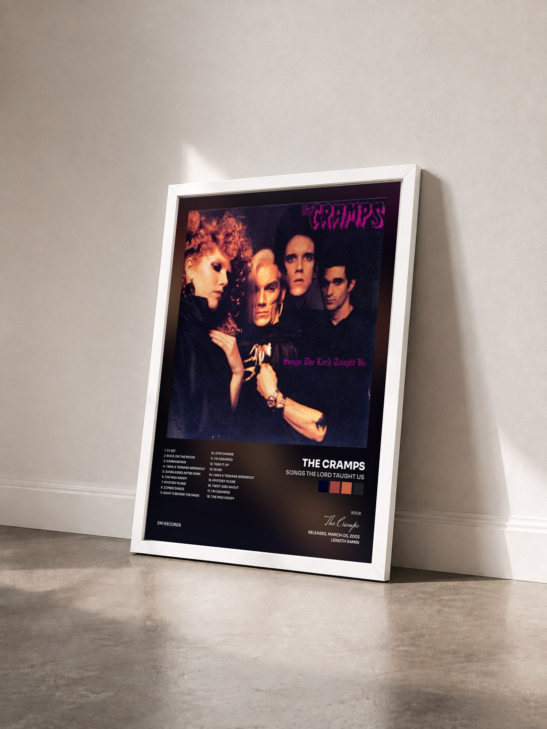 #blanc Tableau de l'album Songs The Lord Taught Us de The Cramps vu de trois quarts, cadre blanc
