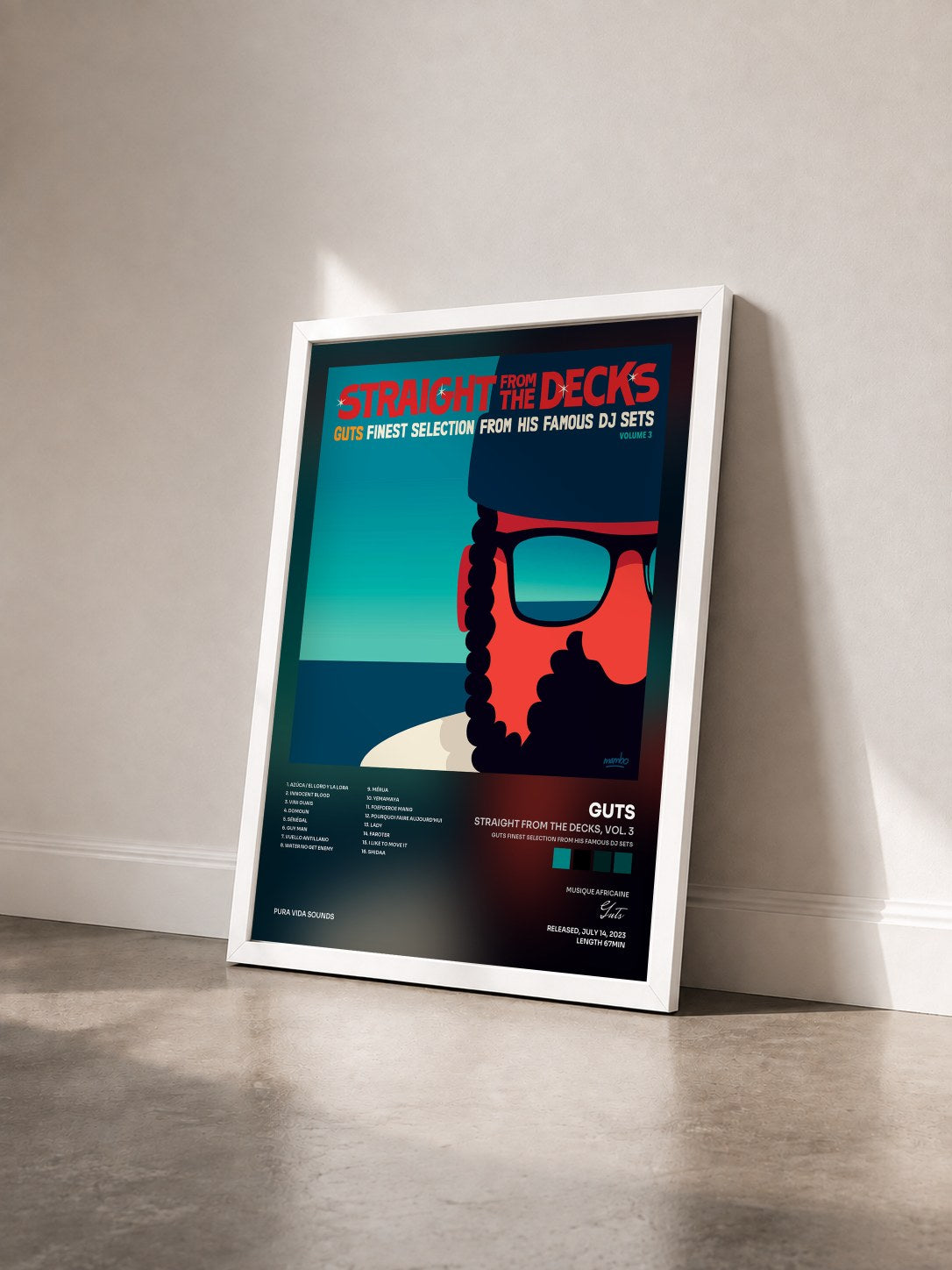#blanc Tableau de l'album Straight from the Decks, Vol. 3 (Guts Finest Selection from His Famous DJ Sets) de Guts vu de trois quarts, cadre blanc