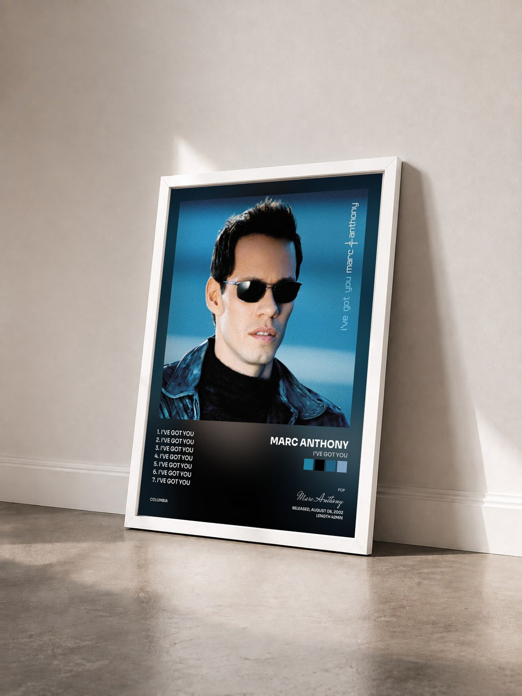 #blanc Tableau de l'album I've Got You de Marc Anthony vu de trois quarts, cadre blanc